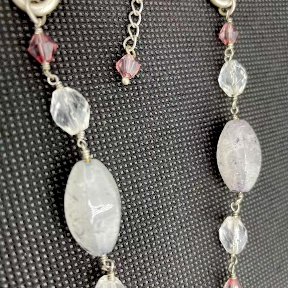 Lia Sophia Rhinestone Matte Silver Tone Necklace, Flower Pendant EUC - Picture 8 of 8